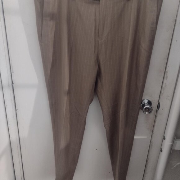 YND Slim Fit Double-Breasted Pinstripe Suit, Khaki 3XL, ALTERED CUFFS & LEGS - Picture 5 of 7